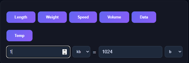 Unit Converter: 1 kb equals 1024 b